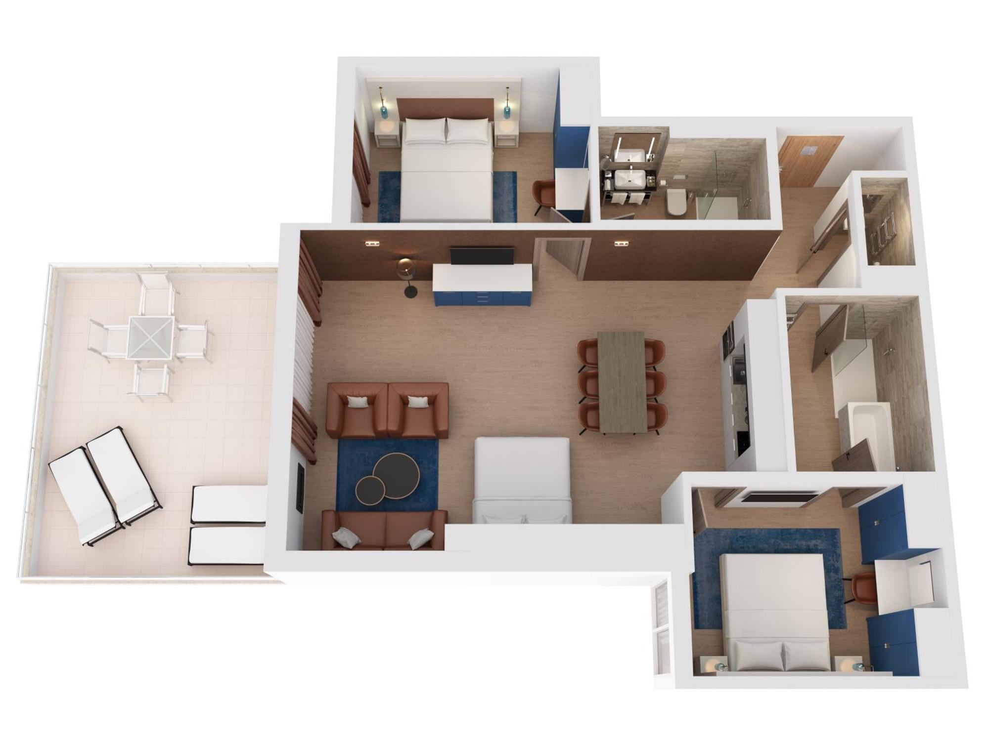 Hilton Rijeka Costabella Beach Resort And Spa Bilik gambar A floorplan of a typical two-bedroom suite