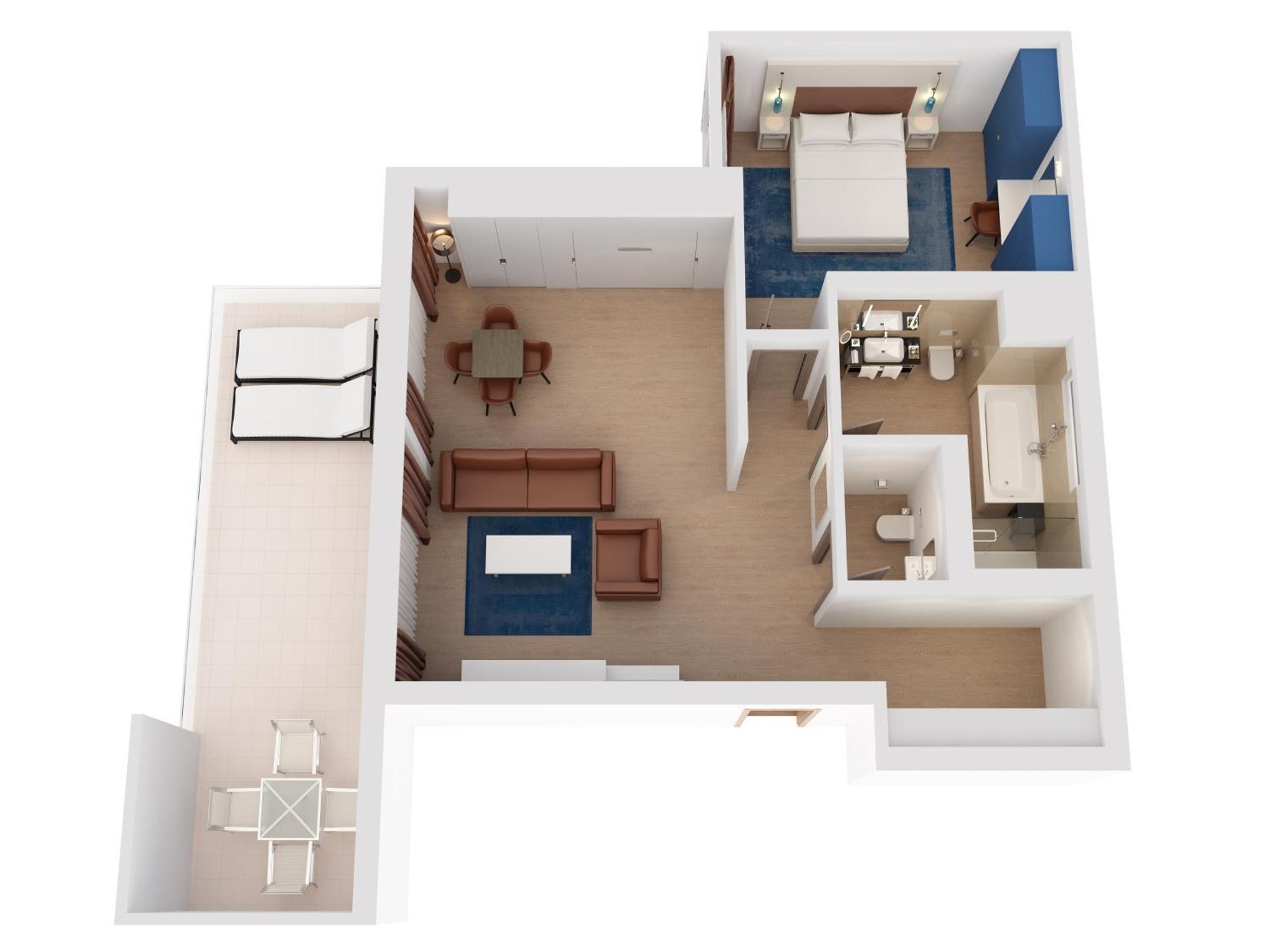 Hilton Rijeka Costabella Beach Resort And Spa Bilik gambar A 3D floor plan of a hotel room