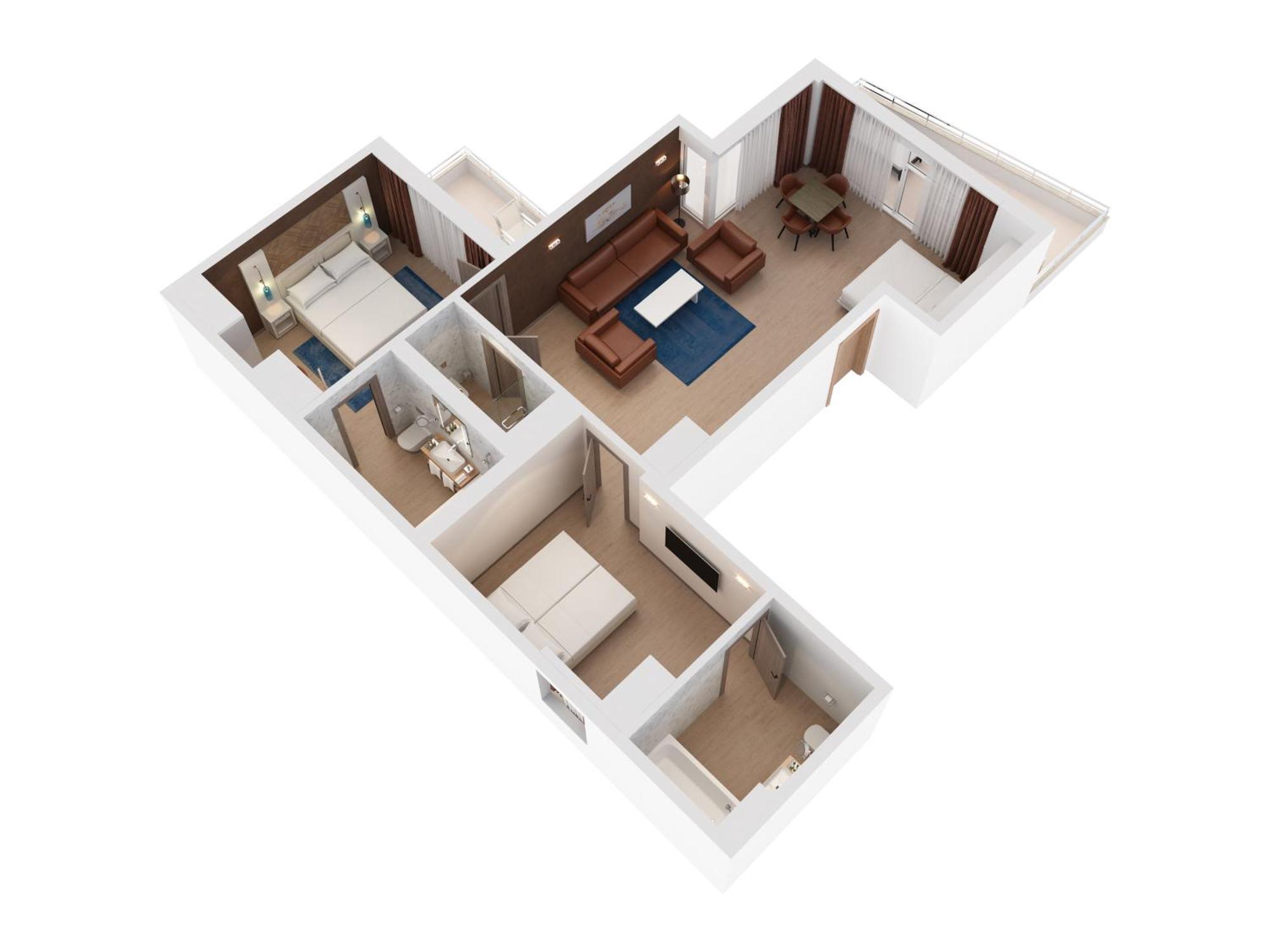 Hilton Rijeka Costabella Beach Resort And Spa Bilik gambar 3D floor plan of a hotel room